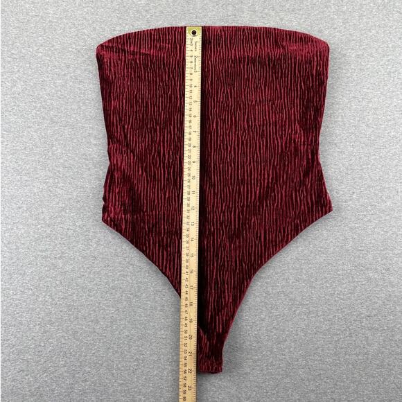 Naked Wardrobe Bodysuit Womens M Red Plush Velvet Tube Strapless Romantic Glam - Picture 6 of 12
